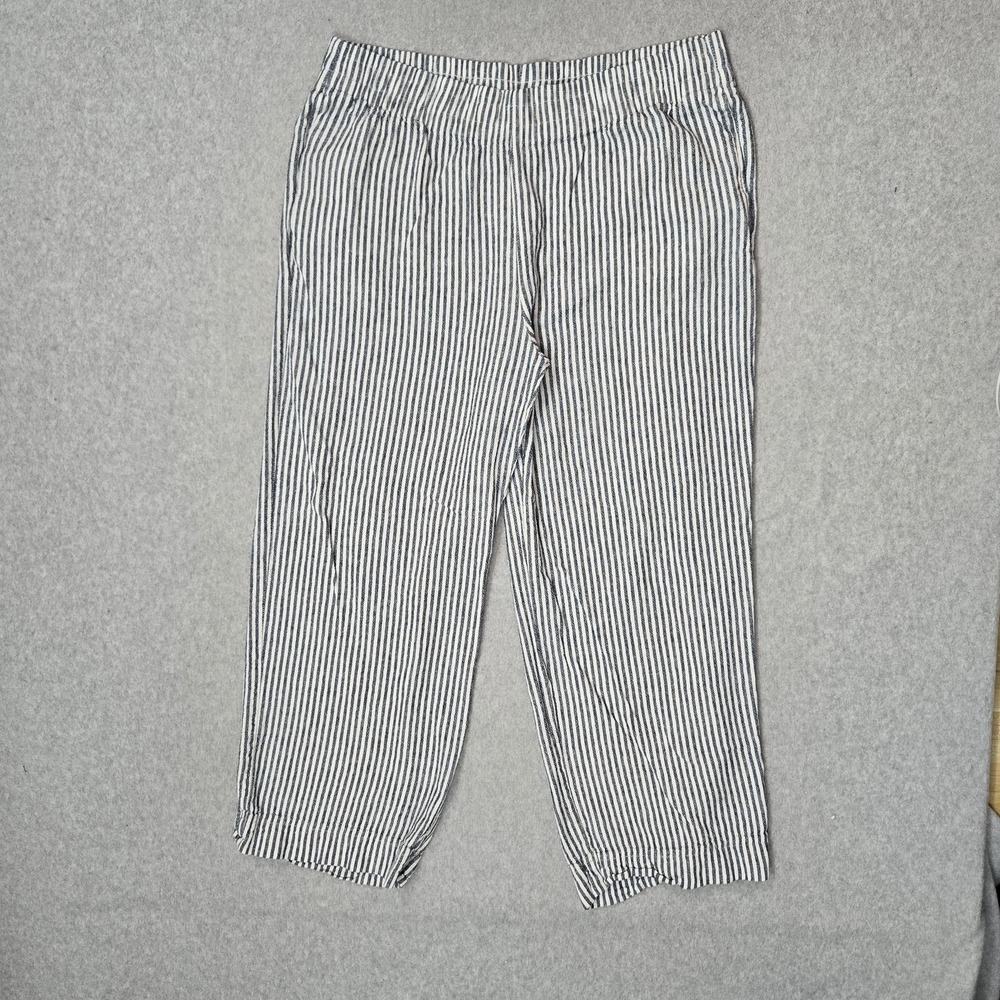 Old Navy Women Pants‎ L White Linen Rayon Striped Coastal Wide Leg 25" Inseam